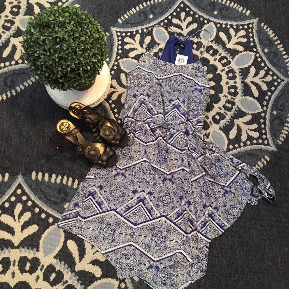 Aqua Bandana Scarf Print Dress Sz S